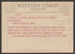 [Telegram from R. B. Swenson to I. H. Kempner - October 19, 1956]