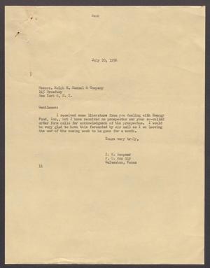 [Letter from Isaac H. Kempner to Ralph E. Samuel, July 20, 1956