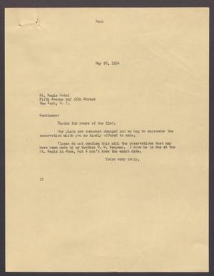 [Letter from Isaac H. Kempner to Regis Hotel, May 28, 1956]