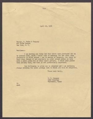 [Letter from Isaac H. Kempner to A. Sulka & Company, April 23, 1956]