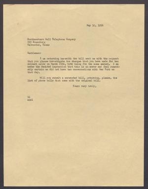 [Letter from Isaac H. Kempner to Southwestern Bell Telephone, May 10, 1956]