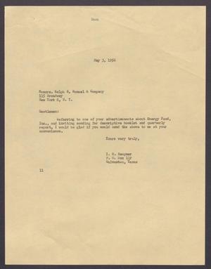 [Letter from Isaac H. Kempner to Ralph E. Samuel & Company, May 3, 1956]