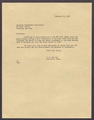 [Letter from Isaac H. Kempner to Security Adjustment Corporation, February 16, 1956]