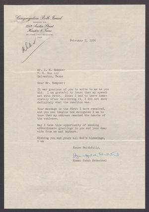 [Letter from Hyman Judah Schachtel to Isaac H. Kempner, February 7, 1956]