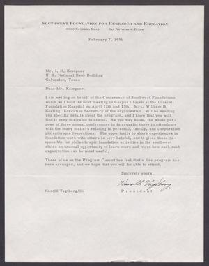 [Letter from Harold Vagtborg to I. H. Kempner, February 7, 1956]