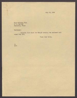 [Letter from Isaac H. Kempner to Turf Athletic Club, July 16, 1956]