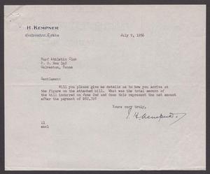 [Letter from I. H. Kempner to Turf Athletic Club, July 9, 1956]