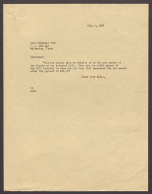 [Letter from Isaac H. Kempner to Turf Athletic Club, July 9, 1956]