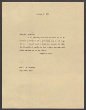 [Letter from Isaac H. Kempner to H. G. Thompson, January 16, 1956]