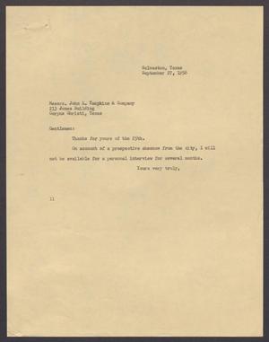 [Letter from Isaac H. Kempner to John L. Tompkins, September 27, 1956]