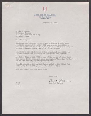[Letter from Mrs. Jack Hopkins to I. H. Kempner, October 19, 1956]