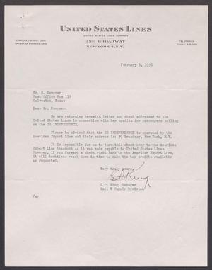 [Letter from G. P. King to I. H. Kempner, February 6, 1956]