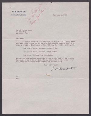 [Letter from I. H. Kempner to The United States Lines, February 4, 1956]