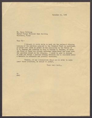 [Letter from Isaac H. Kempner to Bryan Williams, December 21, 1956]