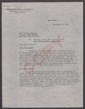 [Letter from Henry Cassorte Smith to Cecile Kempner, November 7, 1956]
