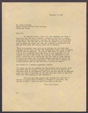 [Letter from I. H. Kempner to Bryan Williams, December 1, 1956]