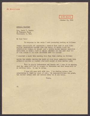 [Letter from Isaac H. Kempner to David F. Weston, October 16, 1956]