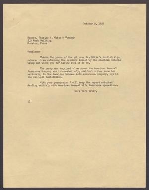 [Letter from Isaac H. Kempner to Charles B. White, October 6, 1956]