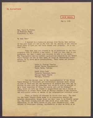 [Letter from I. H. Kempner to Mrs. David F. Weston, May 3, 1956]