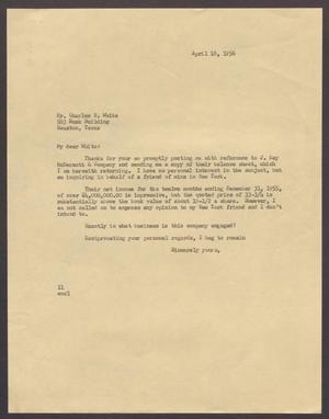 [Letter from Isaac H. Kempner to Charles B. White, April 18, 1956]