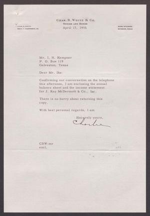 [Letter from Chase B. White to Isaac H. Kempner, April 17, 1957]