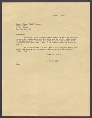 [Letter from Isaac H. Kempner to White, Weld & Company, March 1, 1956]