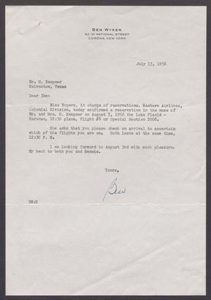 [Letter from Ben Wyker to I. H. Kempner, July 13, 1956]