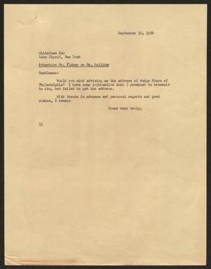 [Letter from Isaac H. Kempner to Whiteface Inn, September 10, 1956]