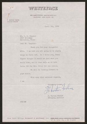 [Letter from F. Burton Fisher to Isaac H. Kempner, April 9, 1956]