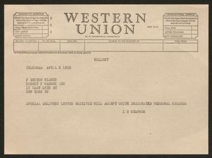 [Telegram from I. H. Kempner to F. Burton Fisher - April 6, 1956]