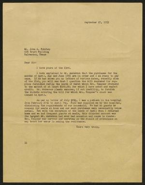 [Letter from Isaac H. Kempner to John A. Fuhrbop, September 27, 1955]