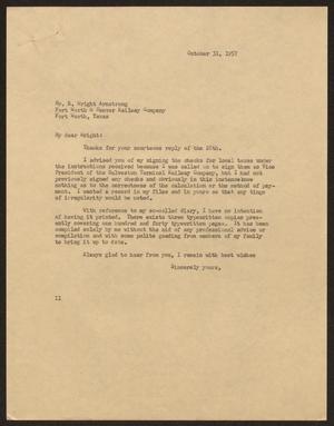 [Letter from Isaac H. Kempner to R. Wright Armstrong, October 31, 1957]