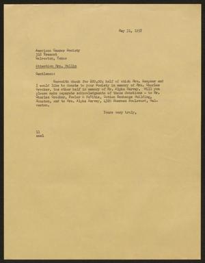 [Letter from Isaac H. Kempner to American Cancer Society, May 31, 1957]