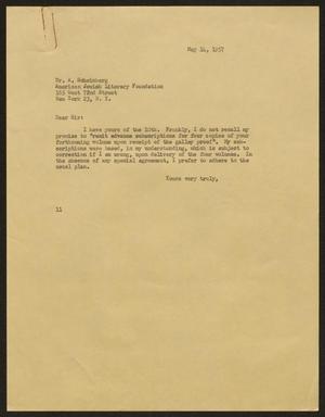 [Letter from Isaac H. Kempner to A. Scheinberg, May 14, 1957]
