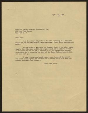 [Letter from Isaac H. Kempner to American Jewish Literary Foundation, Inc., April 12, 1956]