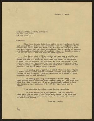 [Letter from I. H. Kempner to the American Jewish Literary Foundation, January 31, 1956]