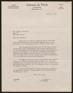 [Letter from C. D. Dale to Isaac H. Kempner, April 26, 1957]