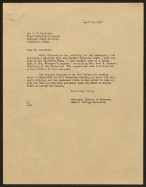 [Letter from Isaac H. Kempner to J. F. Hamilton, April 15, 1957]