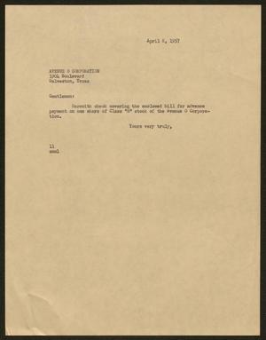 [Letter from Isaac H. Kempner to Avenue O Corporation, April 8, 1957]