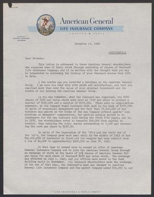 [Letter from American General Life Insurance Company, November 15, 1956]