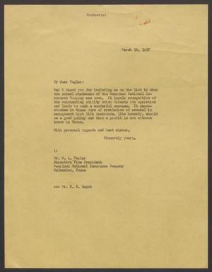 [Letter from Isaac H. Kempner to W. L. Vogler, March 16, 1957]