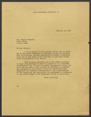 [Letter from I. H. Kempner to Searcy Bracewell, February 20, 1957]