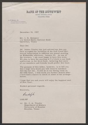 [Letter from L. R. Bryan Jr., to I. H. Kempner, December 30, 1957]