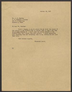 [Letter from Isaac H. Kempner to J. G. Blaffer, October 22, 1957]
