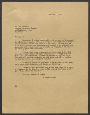 [Letter from Isaac H. Kempner to Sam Bronfman, October 11, 1957]