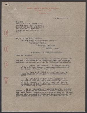 [Letter from Thomas E. Berry to Mr. C. B. Halseth, June 21, 1957]