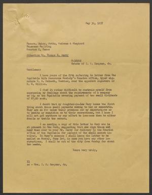 [Letter from I. H. Kempner to Baker, Botts, Andrews and Shepherd, May 30, 1957]