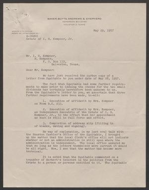 [Letter from Thomas E. Berry to I. H. Kempner, May 29, 1957]