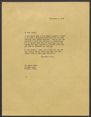 [Letter from Isaac H. Kempner to Burke Baker , September 4, 1957]