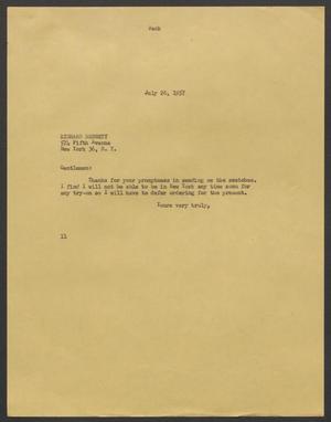 [Letter from Isaac H. Kempner to Richard Bennett, July 26, 1957]